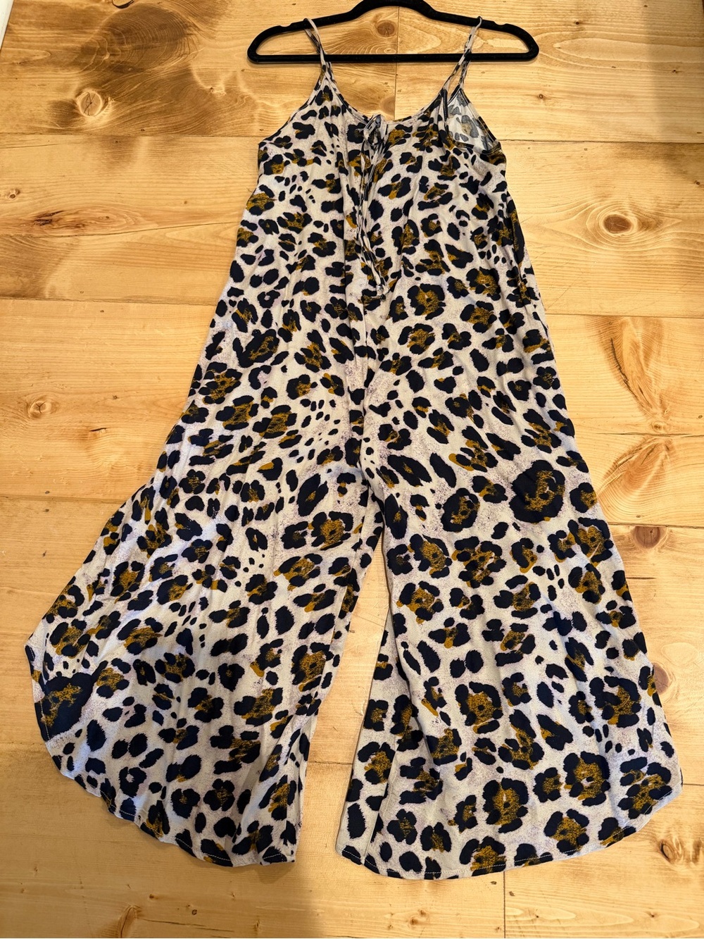 URBAN Romantics Leopard-Print Wide Leg Jumpsuit in Ivory, Black & Gold